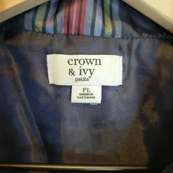 Crown & Ivy Blue Plaid Puffer Vest Adjustable Waist, Size Petite L - Picture 9 of 10